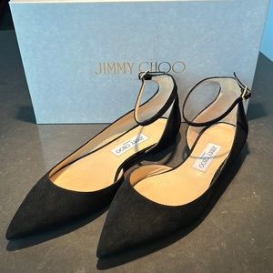 Jimmy Choo Lucy Suede Black D'orsay Flats Size 38.5
